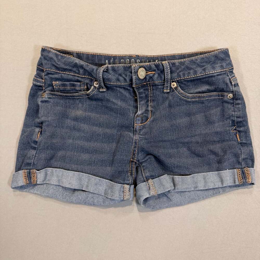 Aeropostale Denim Shorts Size 00 Blue Cuffed Mid Rise